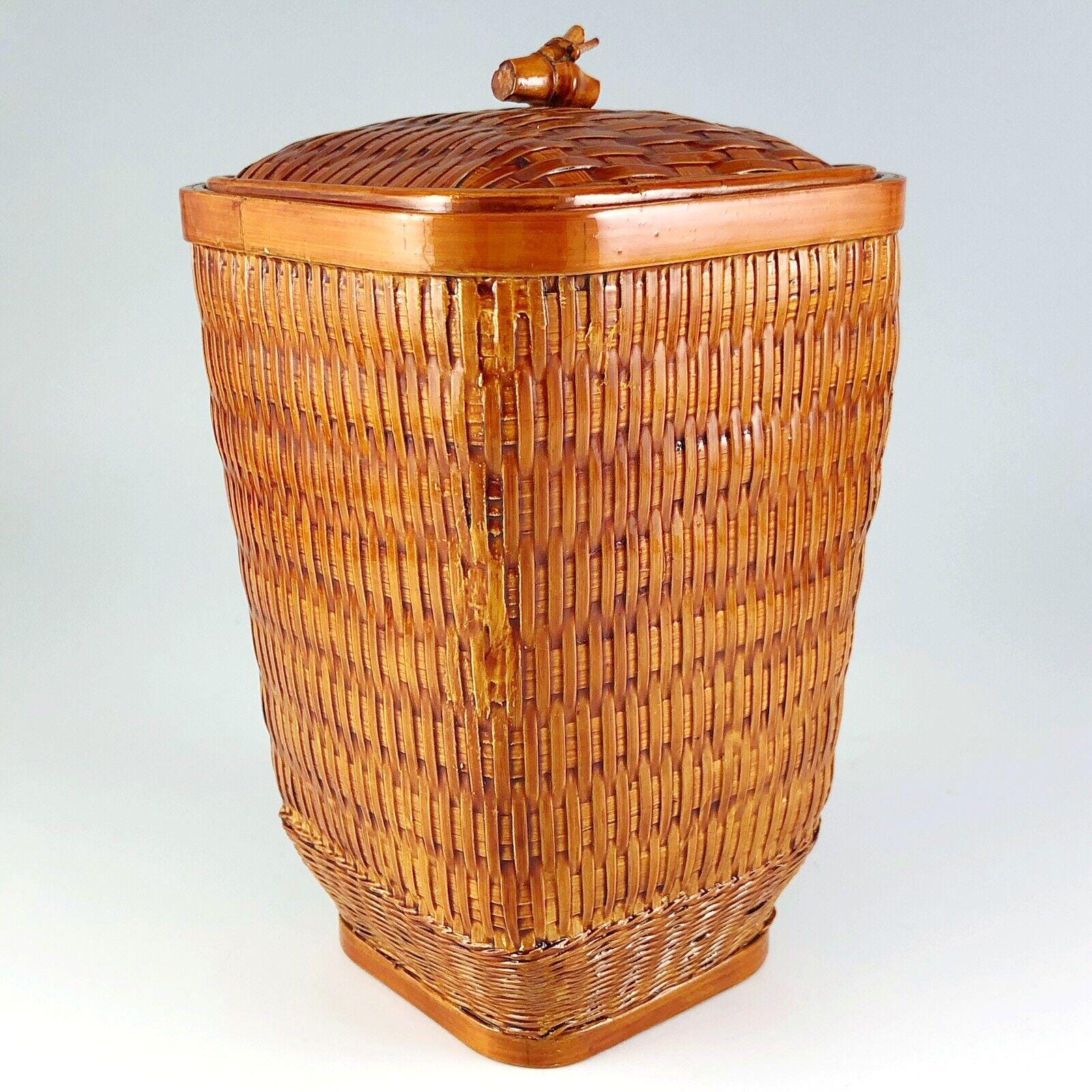 Chinese Hand-woven Bamboo Lacquered Wicker Box With Fitted Lid