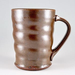 Vintage McP Stoneware Pottery Mug, 16oz Ceramic Coffee Cup with Iron Oxide Metallic Brown Glaze