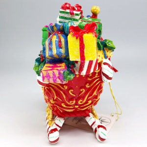 Christopher Radko Candy Ride Santa II, décoration de Noël en porcelaine peinte à la main, traîneau avec cadeaux, décoration de vacances vintage image 4