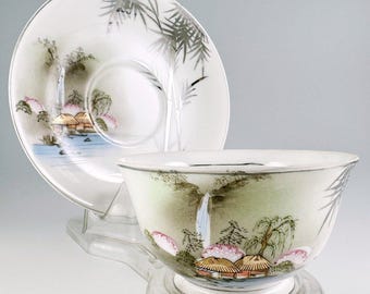 アンティーク 九谷焼 芸者 カップソーサー 大日本中村のサイン