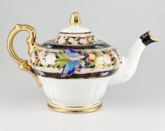 Nippon Morimura Porcelain Teapot Hand Painted Art Nouveau Flowers Butterfly Atq