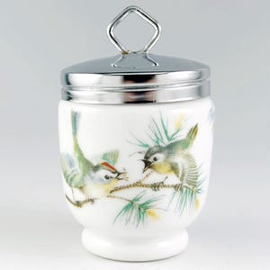 Royal Worcester King Size Porcelana Egg Coddler, &quot;Pássaros&quot; Wren e Tentilhões, Vintage Fabricado na Inglaterra