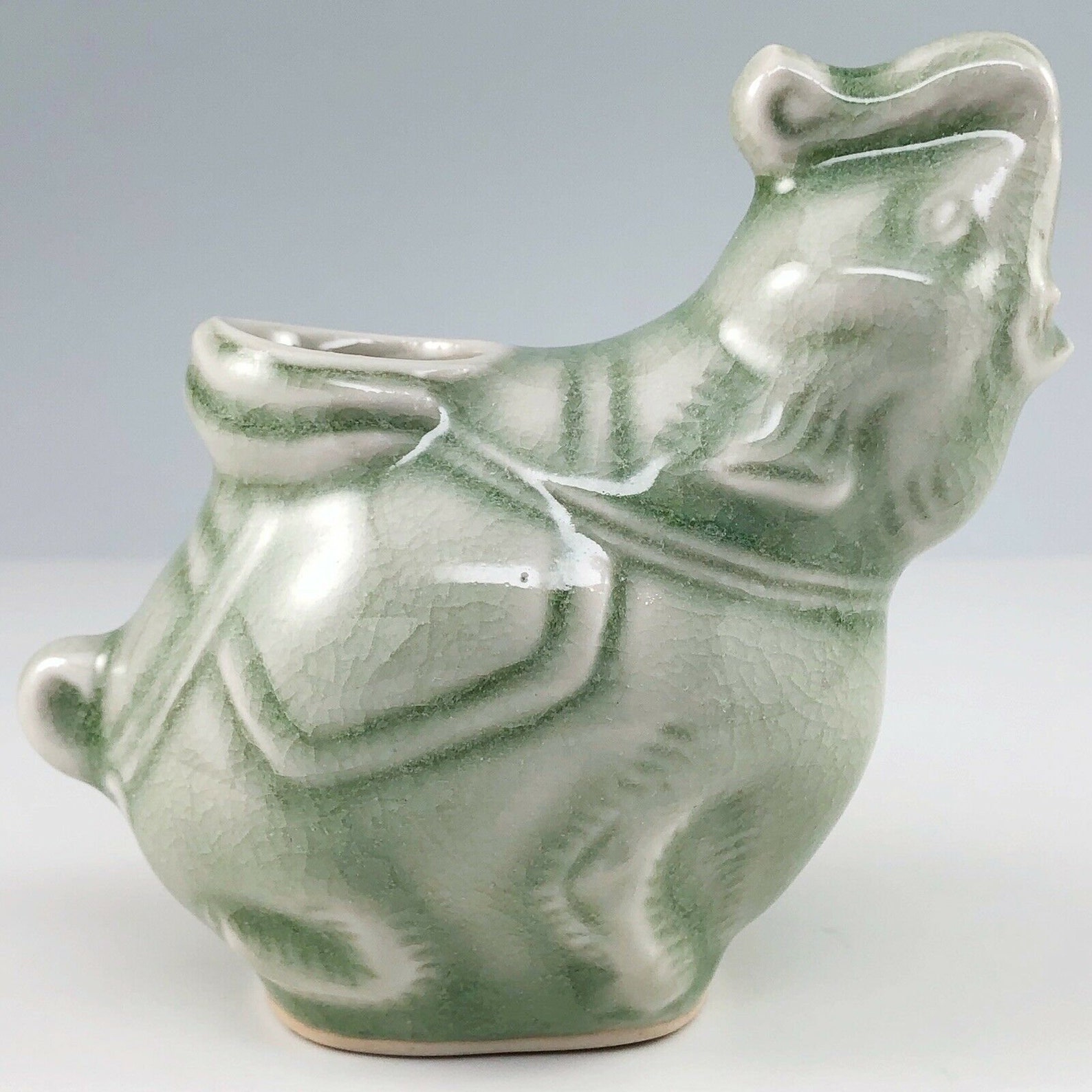 Siam Celadon Miniature Elephant Vase Trunk Raised Up Wood Ash Etsy
