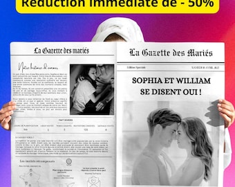 French Wedding Gazette – Customizable Canva Template | Wedding Announcement & Invitation | 4 pages | A3, A4 format