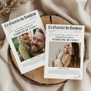 Gazette baptêmes - Gazette Demande Parrain - Gazette demande Marraine - Carte Personnalisée numérique imprimable - Gazette des baptêmes