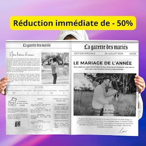 Wedding Gazette 4 pages French - Wedding Invitation - Customizable Wedding Invitation Template - Wedding Journal Canva Model A3,A4