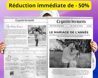 Wedding Gazette 4 pages French - Wedding Invitation - Customizable Wedding Invitation Template - Wedding Journal Canva Model A3,A4