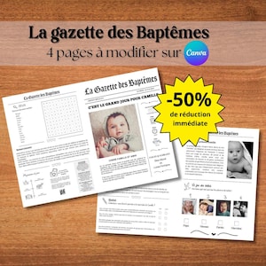 The baptism gazette: 4 pages to personalize with Canva A4 and A3 - Digital download Celebration, Family, Godfather, Godmother,