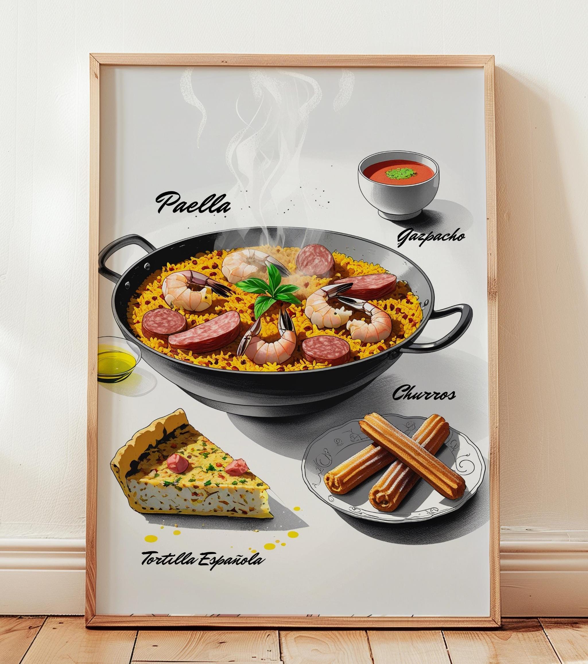 Spanish recipe poster, grandmother's recipe, paella recipe, churros poster, Spanish tortilla, wall poster, digital download,