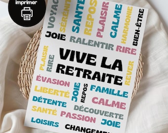 Carte de retraite en français à imprimer, numérique imprimable, vive la retraite, Carte de retraite pour femme, cadeaux de retraite