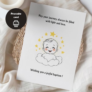 Baptism card, printable card, digital download, christening gift, baptism celebration, religious card, baby baptism