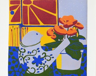 Jungle Theme Limited Edition Print Toy Giraffe Kids Room Nursery Decor Linocut Print Handmade by Laurel Martin 6.5 by 8.25 Inches