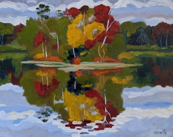 Original Oil Painting, Autumn Island, Impressionist painting, 11 by 14 inches, alla prima, unframed, by Laurel Martin