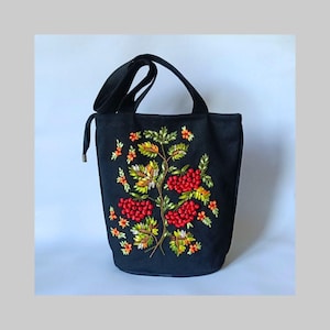 Hand embroidered bag,unique handmade gift for her. Black shoulder bag. Made in Ukraine