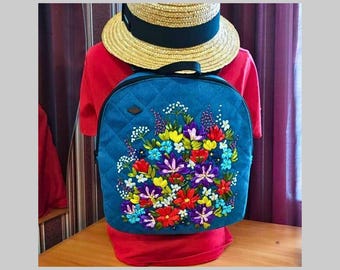 Embroidered Backpack - Unique Artisan Embellished Ethnic Look -Fully Fine Cotton Bird Pattern Women main image 2