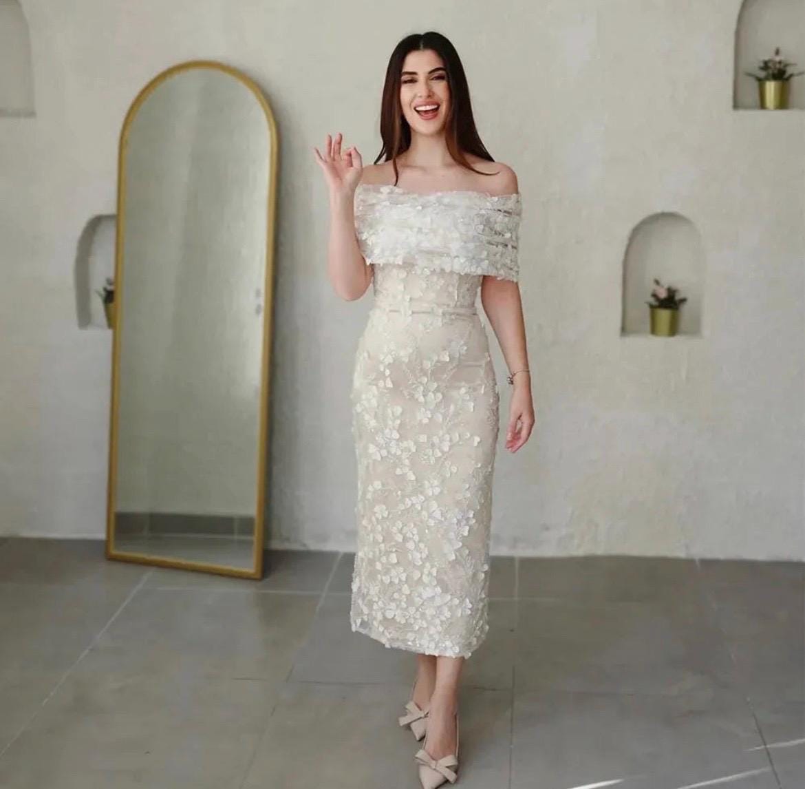 champagne satin off the shoulder draped skirt midi dress Mina Midi Dress, in Champagne Luxe Satin | Show Me Your Mumu