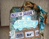 Mixed Media Tag, Original Collage Art Journaling Tag, Enjoy The Journey Inspirational Hang Tag, One Of A Kind Mixed Media Assemblage Art