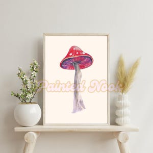 Mystical Mushroom Wall Art 1 | Minimalist Mushroom Digital Print | Fairy Garden Toadstool Painting | Whimsical Garden Art Decor
