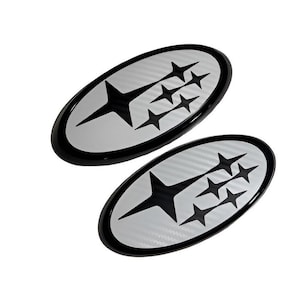 WRX / STI Front & Rear Emblem Kit (2015-2021) – White with Black Stars (Carbon Fiber Style)