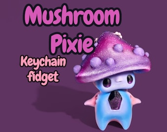 Handgemaakte pixie-sleutelhanger met glitterpaddenstoel – paars en blauw Fidget Toy