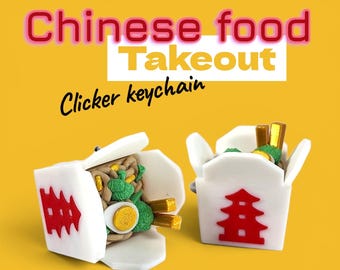 Chinese Takeout Clicker Keychain | Cute Food Fidget Toy | Bag Charm | Sensory Keychain