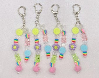 Beaded Keychain Colorful Pastel Y2K Bag Charm Accessory Gift for Her Handmade