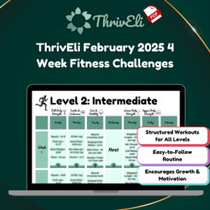ThrivEli | 30-Day Fitness Challenge PDF | Home Workout Plan for Beginners to Advanced | Strength & Cardio Training Guide