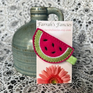 Watermelon felt hair clip. Hand sewn. Adorable summertime accessory Toddler hair clips. Little girl hair clips. Baby hair bows. Baby gift. image 1