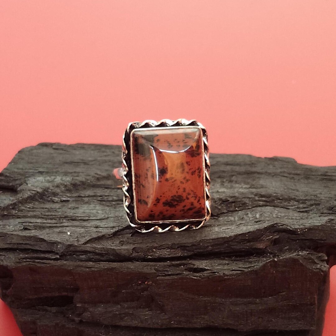 Rectangular Obsidian Ring Mahogany Obsidian Ring, Rectangular Gemstone Ring, Handmade Sterling ...