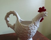 Vintage Haeger Pottery Rooster Pitcher . Vase . Water Pitcher . White with Red . 1950s . Farmhouse Kitchen Decor