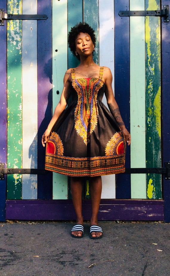 African Dashiki Diva Print Sundress S/M Black | Etsy