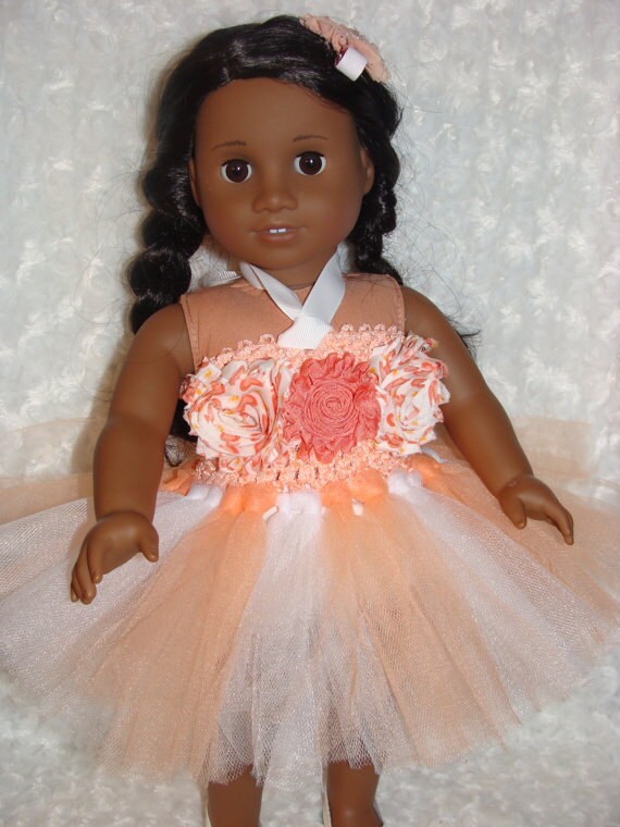 Doll Clothes Peach and White Tutu Dress and Hair Clip to Fit