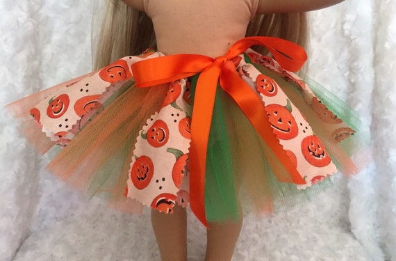 Doll Clothes Halloween Orange and Green Fabric Tulle Tutu Jack-o