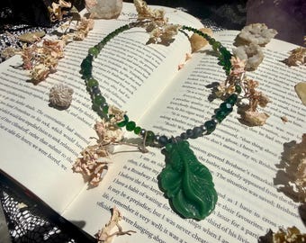 Labradorite w/ Jasper & Silver Accents Necklace | Leafy Green