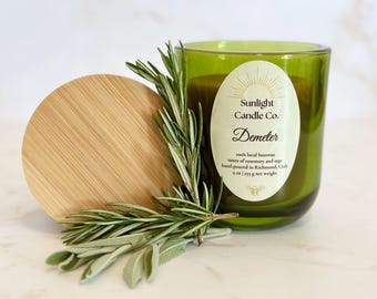 Demeter Beeswax Candle: Hand-Poured, 9 oz, Emerald Glass Jar, Bamboo Lid, Organic