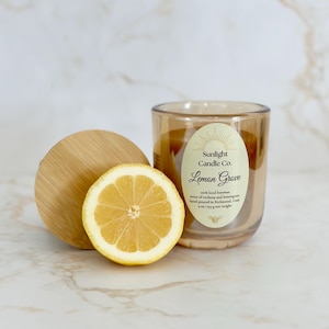 Lemon Grove Beeswax Candle: Hand-Poured, 9 oz, Champagne Glass Jar, Bamboo Lid, Organic
