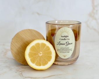 Lemon Grove Beeswax Candle: Hand-Poured, 9 oz, Champagne Glass Jar, Bamboo Lid, Organic