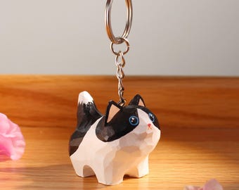 Handmade Carved Wooden Cat Keychain, Car Keyring, Minimalist Cat Ornament,Unique Cat Lover Gift ,Bag Decoration,Gift to Friend,Bestie,Family