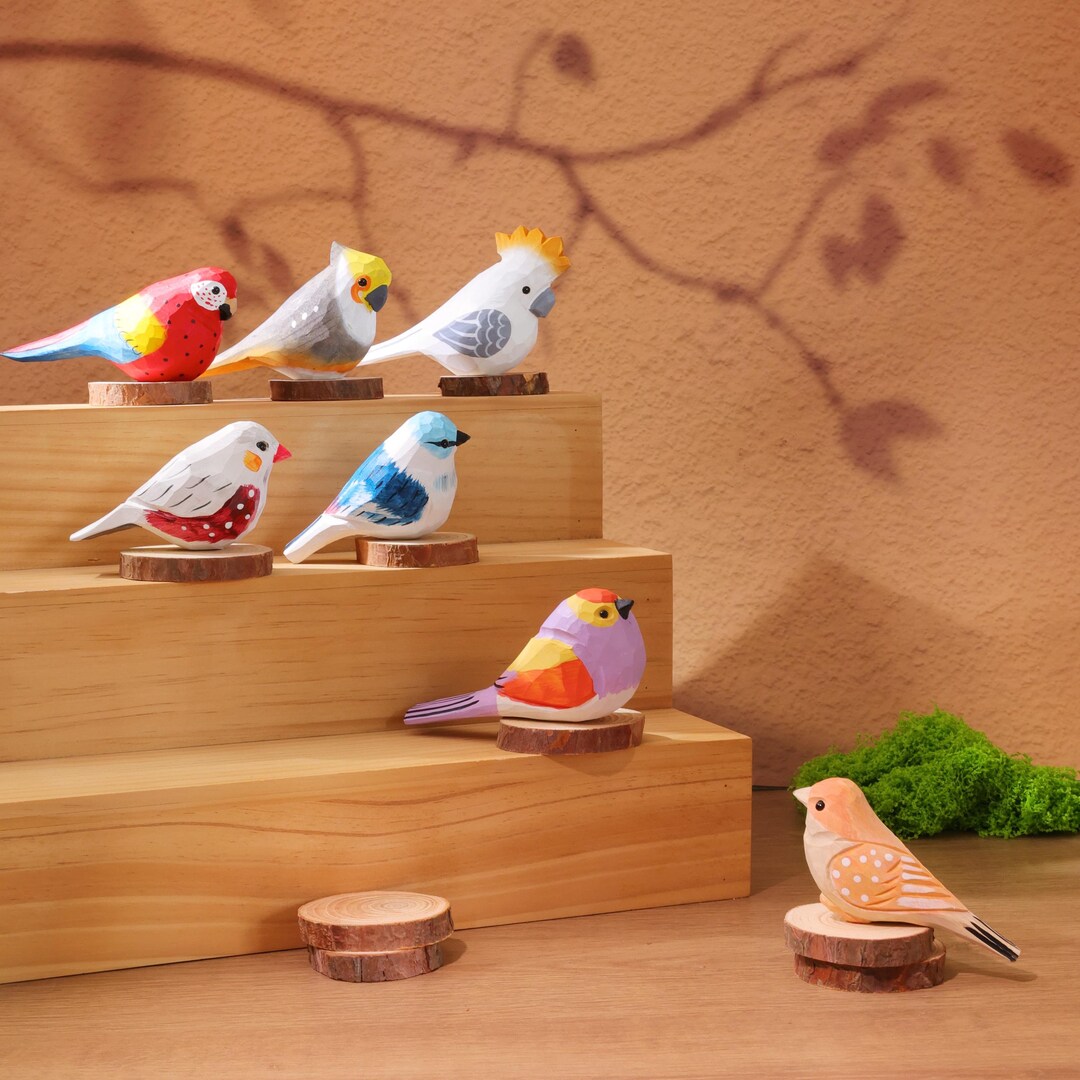Handcarved Wooden Bird Sculpture Wooden Parrot, Gift for Bird Lovers