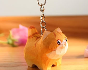 Handmade Carved Wooden Cat Keychain, Car Keyring, Minimalist Cat Ornament,Unique Cat Lover Gift ,Bag Decoration,Gift to Friend,Bestie,Family