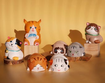 Handmade Wooden Cat Figurine,Hand-Carved Wood Cat, Wooden Cat Sculpture, Minimalist Cat Ornament,Unique Cat Lover Gift, Gift For Her