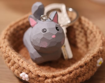 Handmade Carved Wooden Cat Keychain, Car Keyring, Minimalist Cat Ornament,Unique Cat Lover Gift ,Bag Decoration,Gift to Friend,Bestie,Family