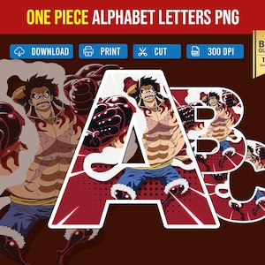 Può includere: Lettere dell'alfabeto One Piece PNG. Le lettere A, B e C sono formate dal personaggio Monkey D. Luffy dell'anime One Piece. Luffy è raffigurato nel suo caratteristico abito rosso e nero con il suo caratteristico cappello di paglia.