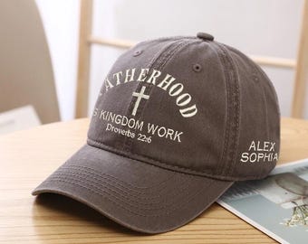 Embroidered Fatherhood Kingdom Work Dad Hat, Personalized Retro Cotton Cap (Proverbs 22:6)