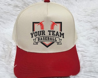 Embroidered Custom Team Baseball Hat, Baseball Cap, Personalized Your Team, Canvas Trucker Hat, Team Sports Fan Gift, Baseball Lovers
