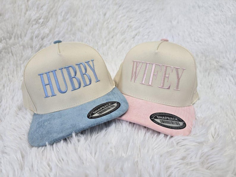 Embroidered Wifey Hubby Custom Year Two Tone Hat, Personalized Bride Gift, Wedding Engagement Cap, Bachelorette Party Couple Baseball Hat