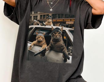 T-shirt couleur confort vintage bande de chats drôles, chemise drôle de chat meme, chemise unisexe, t-shirt graphique, chemise blague, t-shirt chats cool pour les amoureux des chats