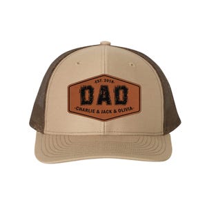 Leather Patch Custom Dad Hat with Kids Names, Personalized Dad Hat, Fathers Day Gift for Dad, Dad Trucker Cap, Gift from Kids
