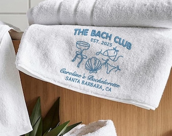 Broderad personlig möhippahandduk för stranden, anpassad Bach Club-festpoolhandduk, kustnära brudduschpresent, brudtärna på stranden