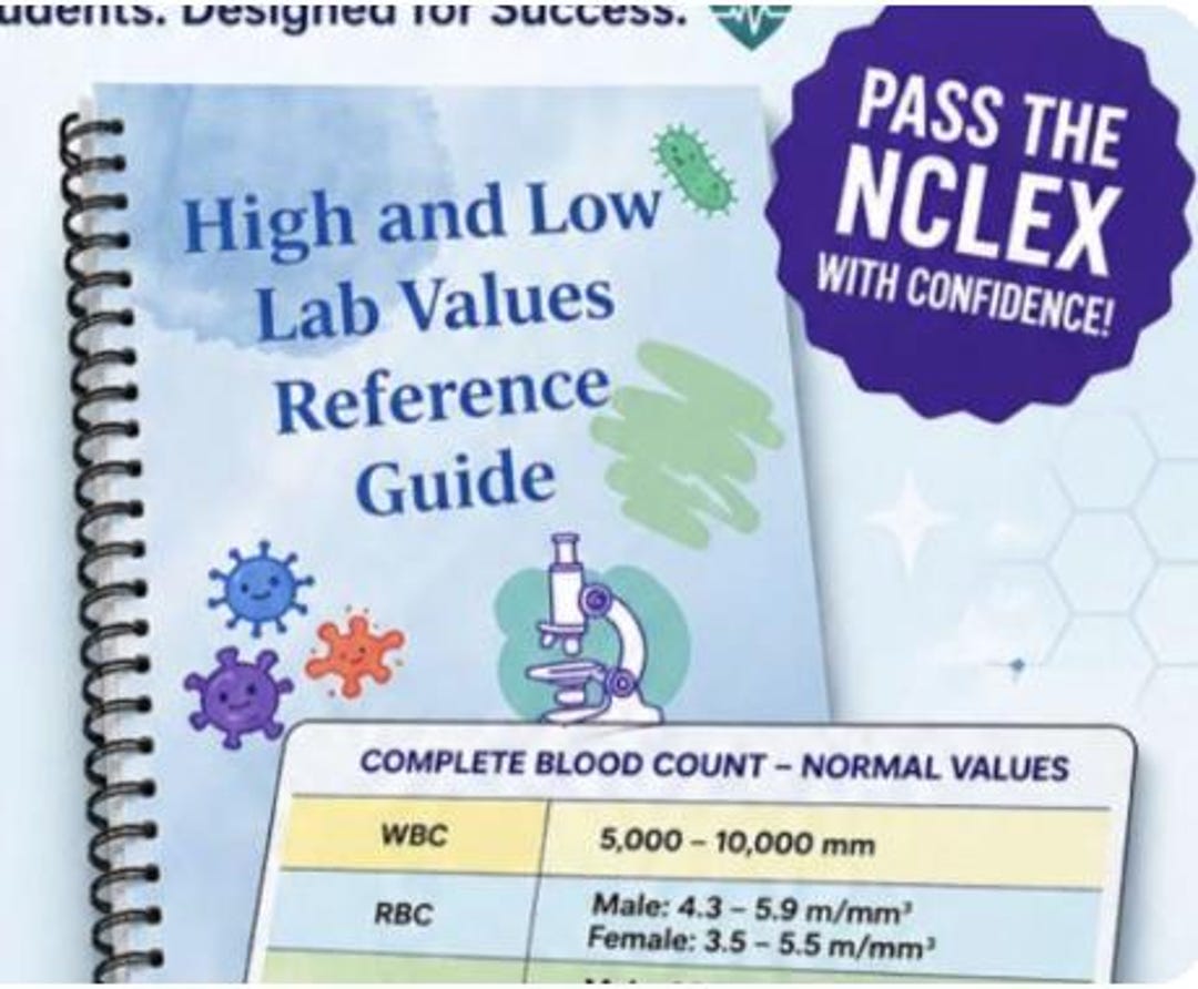 Nursing Lab Value Cheat Sheet | High & Low Lab Values | CBC ...